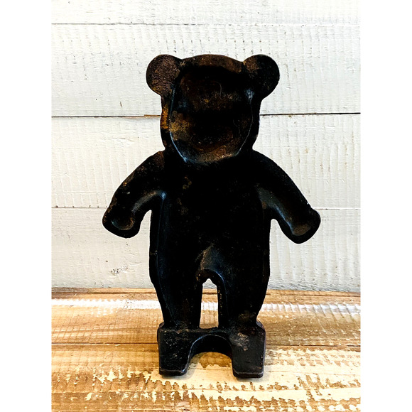 Vintage Heavy Cast Iron Teddy Bear Door Stop 8.625" Tall - Picture 8 of 10